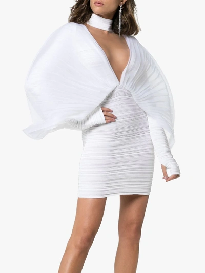 Shop Balmain Pleated V-neck Mini Dress In White