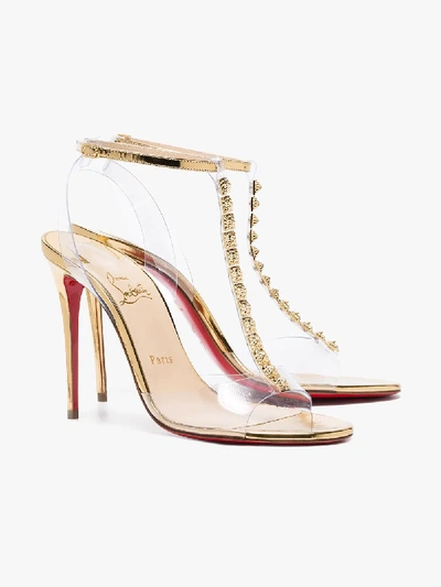 Shop Christian Louboutin Transparent Jamais Assez 100 Studded Sandals In Version Gold