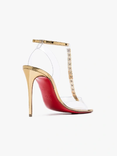 Shop Christian Louboutin Transparent Jamais Assez 100 Studded Sandals In Version Gold