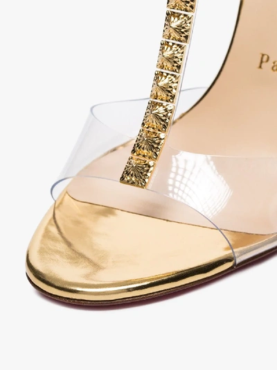 Shop Christian Louboutin Transparent Jamais Assez 100 Studded Sandals In Version Gold