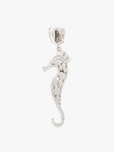 Shop Alessandra Rich Silver Tone Seahorse Crystal Earrings In Metallic