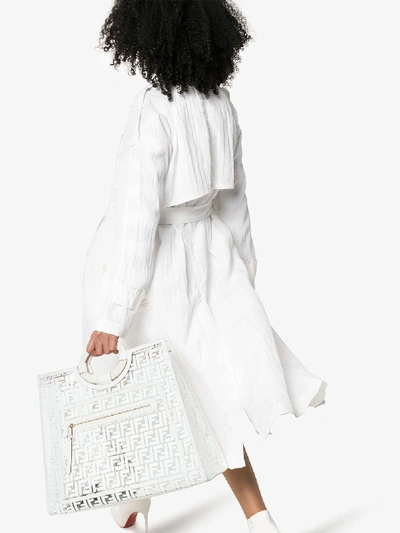 Shop Fendi Runaway Ff Leather-trimmed Pvc Tote Bag In White