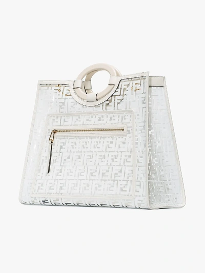 Shop Fendi Runaway Ff Leather-trimmed Pvc Tote Bag In White