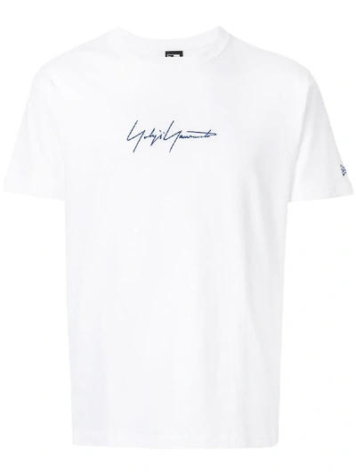 Shop Yohji Yamamoto Embroidered Signature T-shirt - White