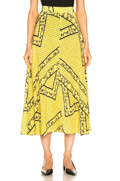 Shop Ganni Silk Mix Skirt In Yellow In Minion Yellow
