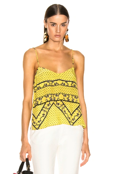 Shop Ganni Silk Mix Top In Yellow. In Minion Yellow