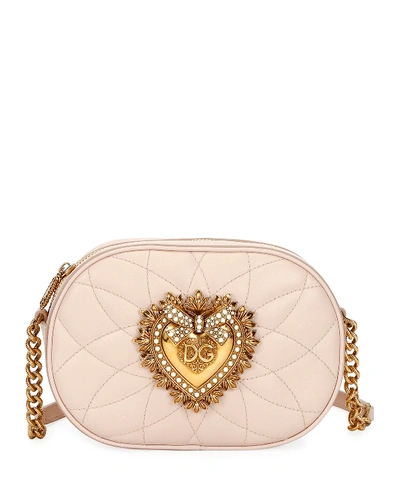 Shop Dolce & Gabbana Devotion Leather Camera Bag With Heart Medallion In Light Pink