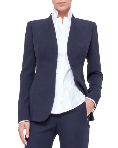 Shop Akris Shawl-collar Wool Jacket In Navy