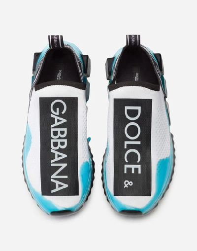 Shop Dolce & Gabbana Sorrento Sneakers In Stretch Knit With Logo In White/blue