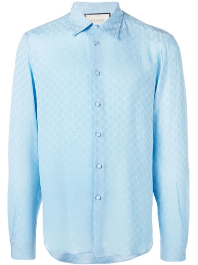 Shop Gucci Jacquard-hemd Mit Logo - Blau In Blue
