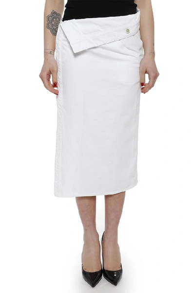 Shop Jacquemus Straight Denim Midi Skirt In White