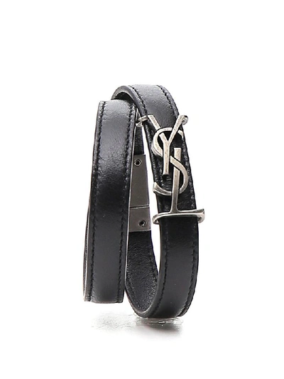 Shop Saint Laurent Ysl Logo Buckle Bracelet In Black