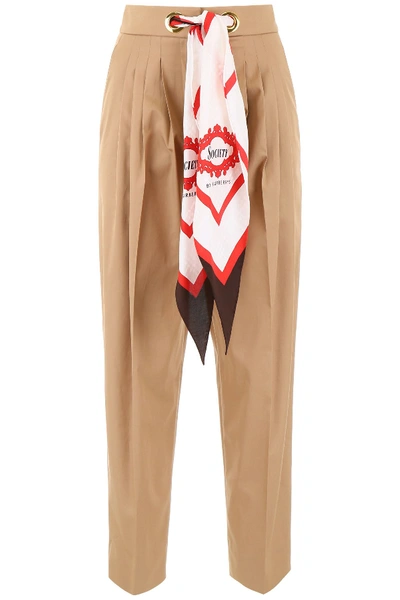 Shop Burberry Trousers With Scarf On The Waist In Driftwood|beige