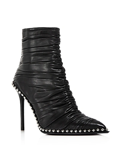 Shop Alexander Wang Women's Eri Ruched Studded High-heel Booties In Black