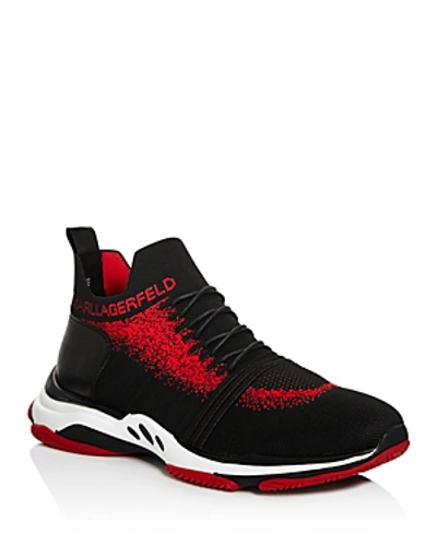 Shop Karl Lagerfeld Men's Knit Low-top Sneakers In Black/red