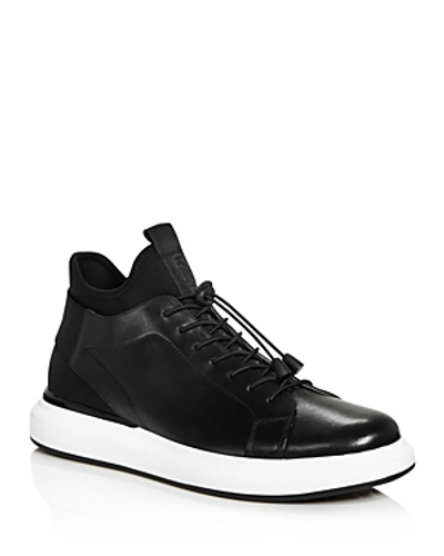 Shop Karl Lagerfeld Men's Leather Drawcord Mid-top Sneakers In Black