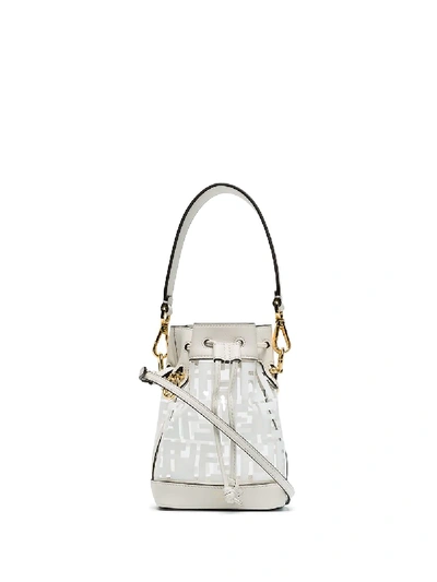 Shop Fendi Tresor Mini Semi-sheer Bucket Bag - White