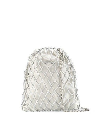 Shop Prada Netted Logo Bag - White