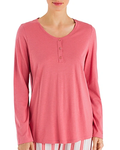 Shop Hanro Sleep & Lounge Long Sleeve Henley In Mineral Red