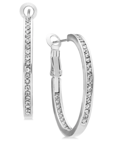 Shop Essentials Medium Crystal Inside Out Medium Hoop Earrings In Silver