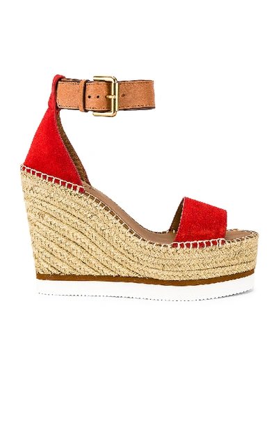 Shop See By Chloé Glyn Wedge Sandal In Red & Natural Calf