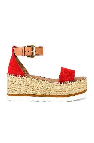 Shop See By Chloé Glyn Platform Sandal In Red & Natural Calf