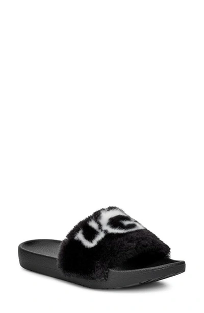 Ugg Royale Graphic Faux Fur Slide Sandal In Black Fabric | ModeSens