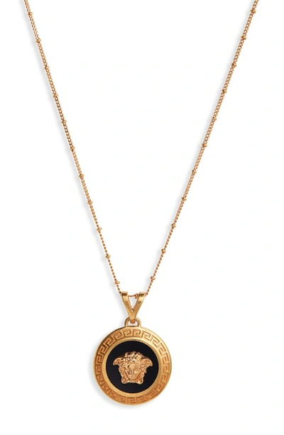 Shop Versace Icon Medusa Pendant Necklace In Tribute Gold/ Black