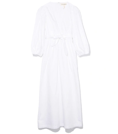 Vivica Tie front Pleated Cotton poplin Midi Dress In White