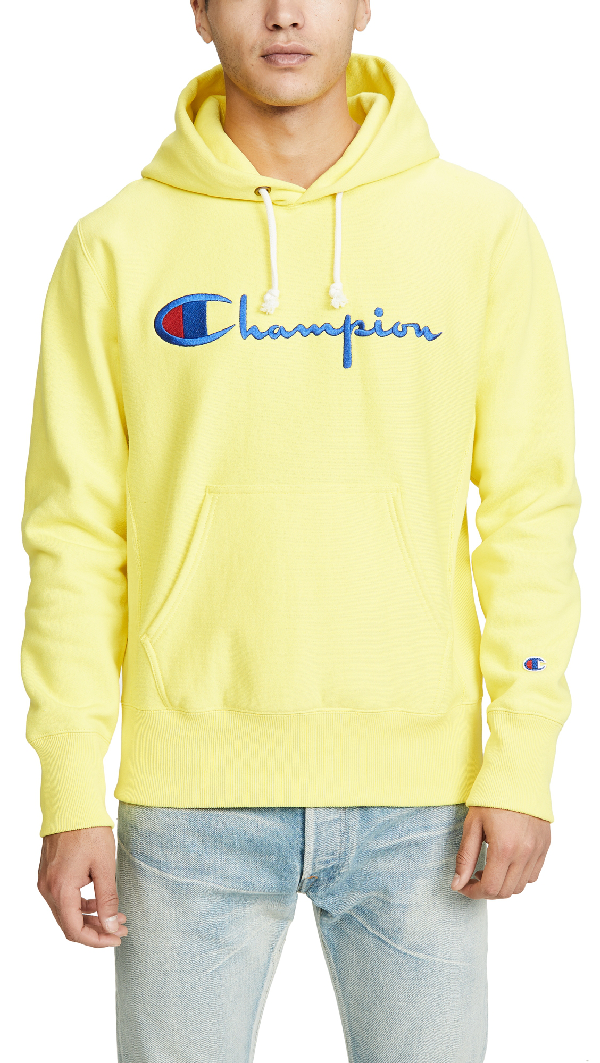 Champion Large Logo Pullover Hoodie In Yellow | ModeSens