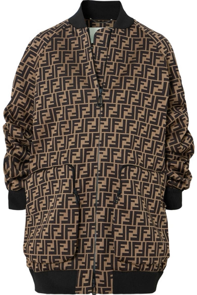 Shop Fendi Oversized Printed Cotton-blend Bomber Jacket In Brown