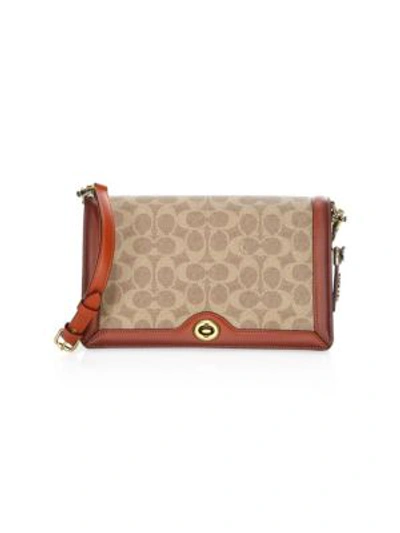 Shop Coach Signature Monogram Coated Canvas & Leather Crossbody Bag In Brown