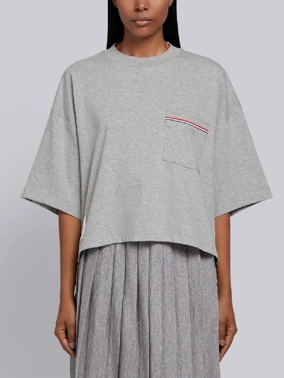 Shop Thom Browne Rwb-stripe Boxy T-shirt In Grey