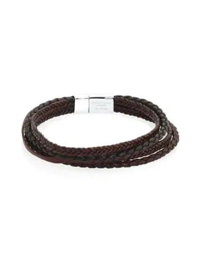 Shop Tateossian Multi-layered Leather & Sterling Silver Bracelet In Brown