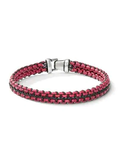 Shop David Yurman Chain Woven Bracelet In Silver Red