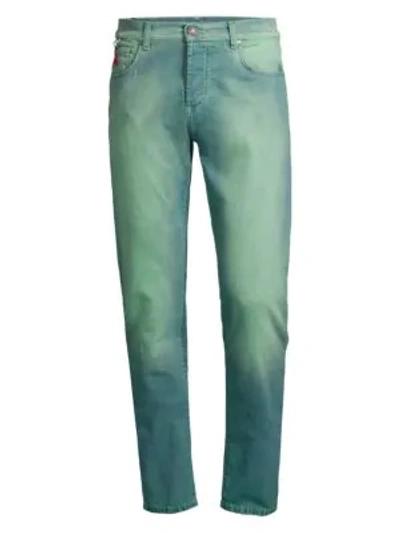 Shop Isaia Slim-fit Faded Jeans In Open Green
