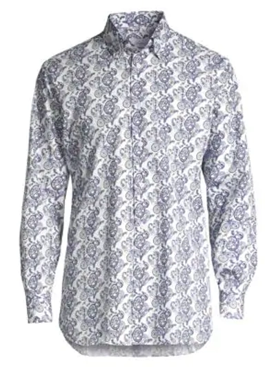 Shop Brioni Paisley Print Sportshirt In Navy White