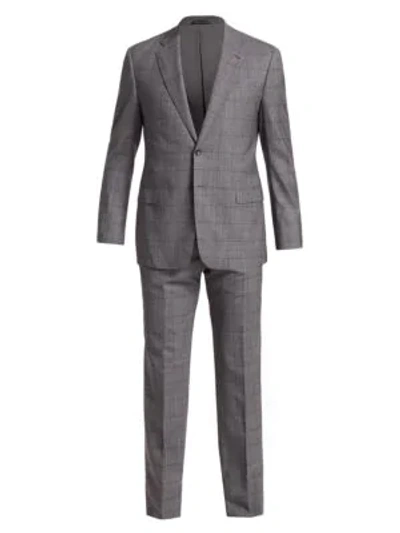 Shop Giorgio Armani Plaid Wool Suit In Grey