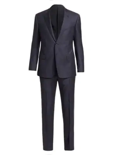 Shop Giorgio Armani Plaid Wool Suit In Navy