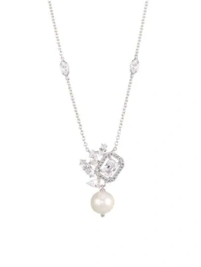 Shop Adriana Orsini Blanc Plated Sterling Silver & 8-8.5mm Pearl Cluster Necklace In Rhodium