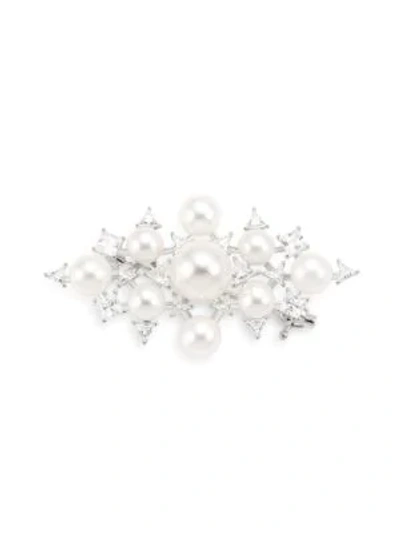 Shop Adriana Orsini Rhodium-plated Sterling Silver, 5mm-8.5mm Pearl & Cubic Zirconia Brooch