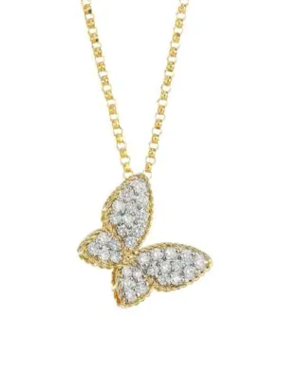 Shop Roberto Coin Princess Treasures 0.25 Tcw Diamond, 18k Yellow Gold And 18k White Gold Butterfly Pendant Necklace