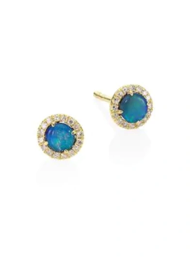 Shop Meira T Diamond, Opal & 14k Yellow Gold Stud Earrings In Precious Opal