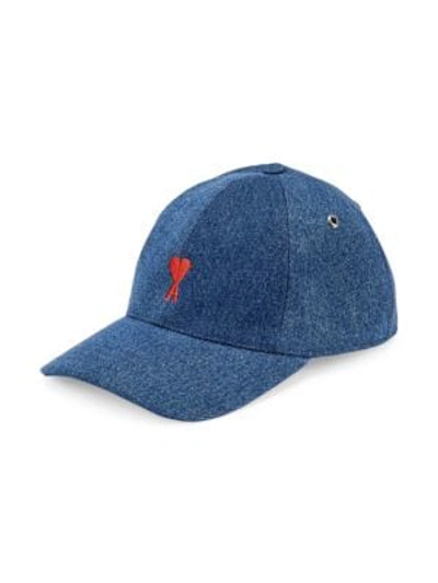 Shop Ami Alexandre Mattiussi De Coeur Denim Baseball Cap In Blue