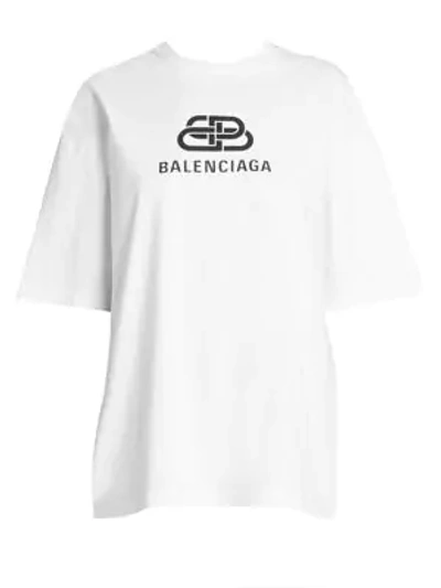 Shop Balenciaga Women's Oversized New Bb Logo T-shirt In Off White