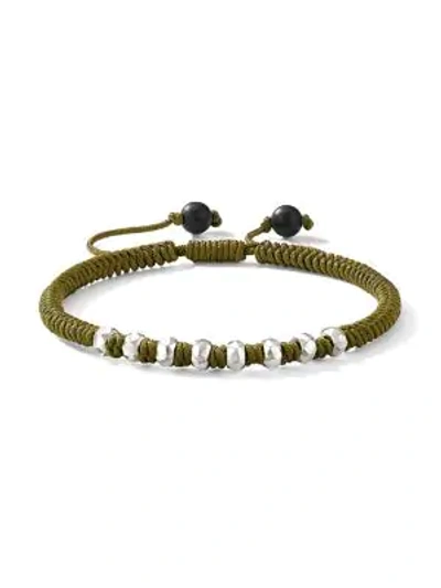 Shop David Yurman Men's Spiritual Beads Fortune Sterling Silver Woven Cord Bracelet In Green