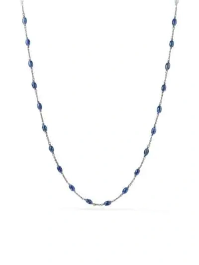 Shop David Yurman Beaded Sterling Silver Necklace In Silver Navy