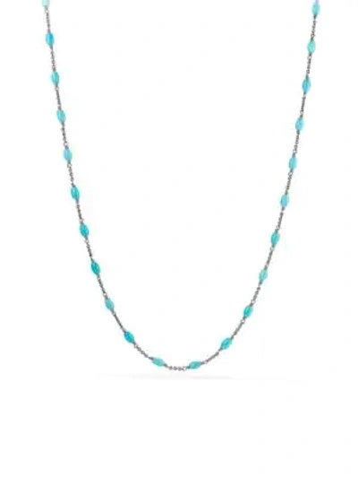 Shop David Yurman Beaded Sterling Silver Necklace In Silver Teal