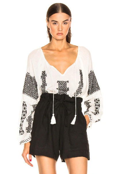Shop Nili Lotan Alassio Blouse In Ivory With Black Embroidery