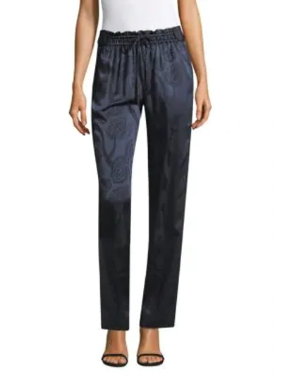 Shop Peter Pilotto Satin Jacquard Trousers In Navy